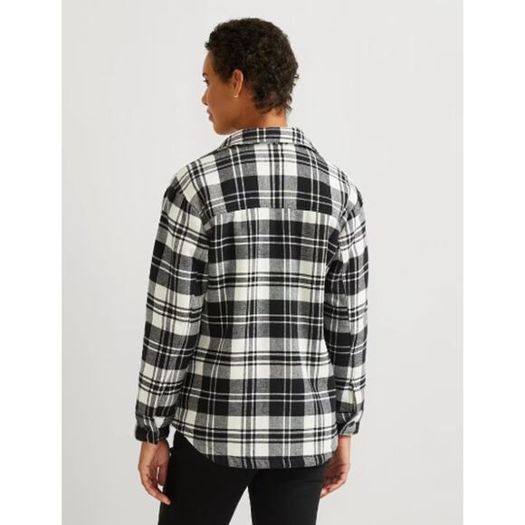 Eddie Bauer Womens Medium Shacket Shirt Jacket Plaid Lined Faux Shearling Coat - Picture 3 of 11